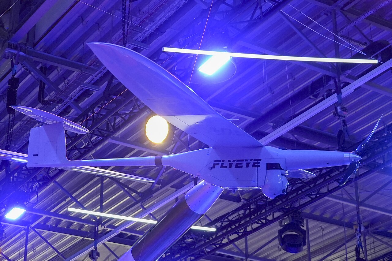 The FlyEye unmanned aerial vehicle, displayed at the MSPO 2026 International Defence Industry Exhibition at Targi Kielce in Kielce, Poland, on 8 September 2026.